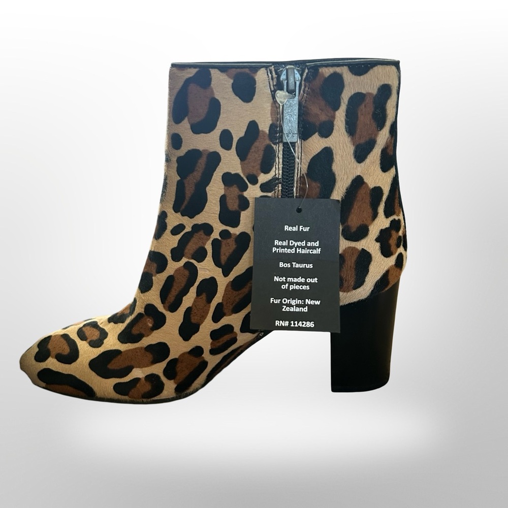 Aquatalia Made in Italy Fur Leopard Print Ankle Booties SZ 8.5
